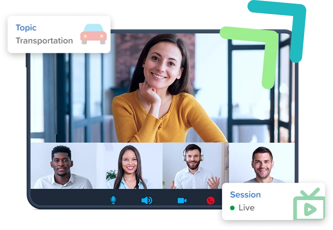 Small-group live English conversation session